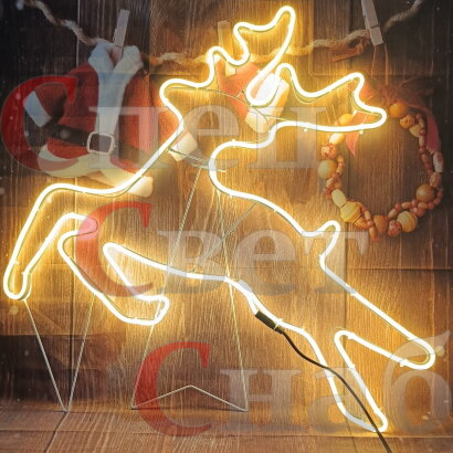 Фигура уличная световая "Бегущий Олень" тепло-белый неон